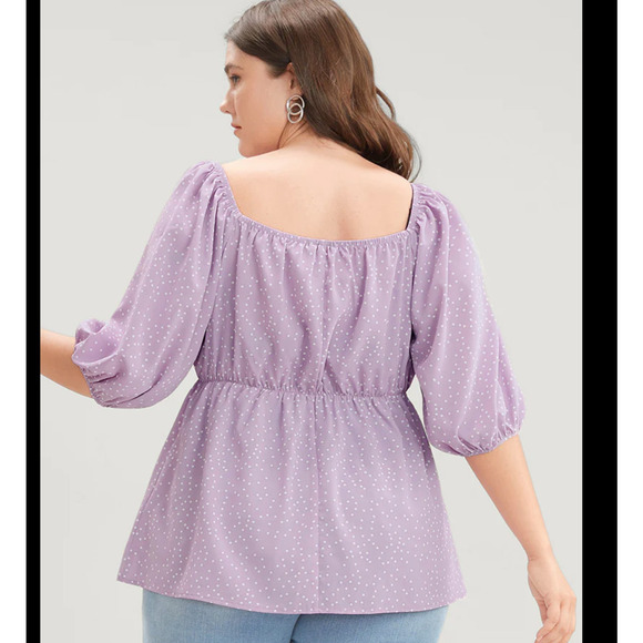 Bloomchic Polka Dot Purple Puff Sleeve Boho Ruffles Blouse NWT 12 NWT - Picture 4 of 6